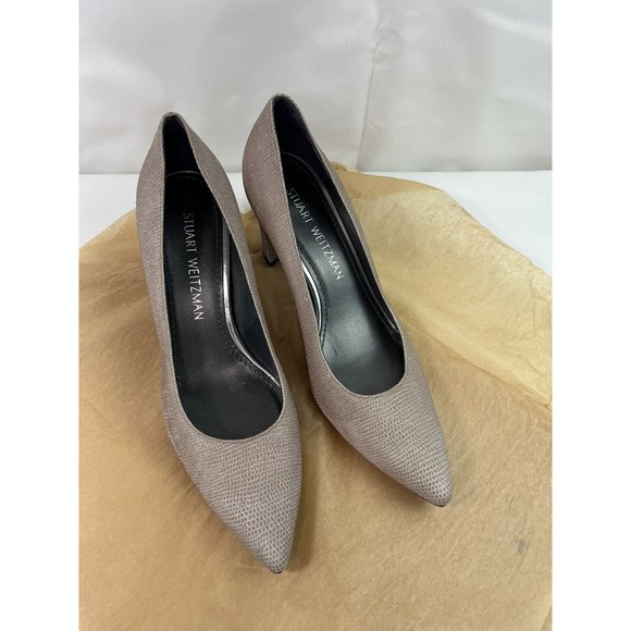 Stuart‎ Weitzman Grey Textured Suede Pointed Square Toe Pumps 3” Women’s Sz 7.5 - Picture 1 of 12